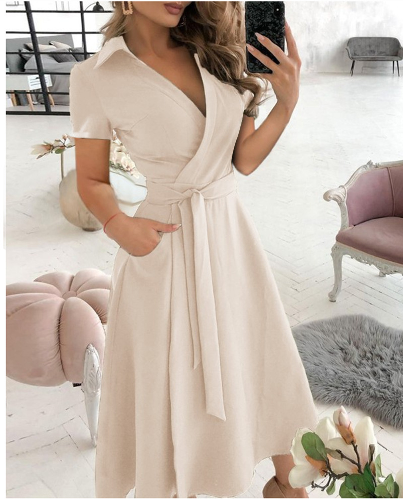 Wrap Dress Work - Abito midi da donna a maniche