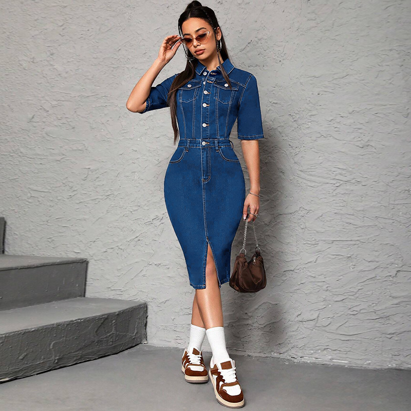 Wrap Dress Work - Abito Lungo da Donna con Colletto