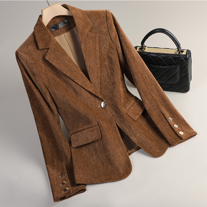 Women Formal Wear Office - Blazer in Velluto Giallo Oro per