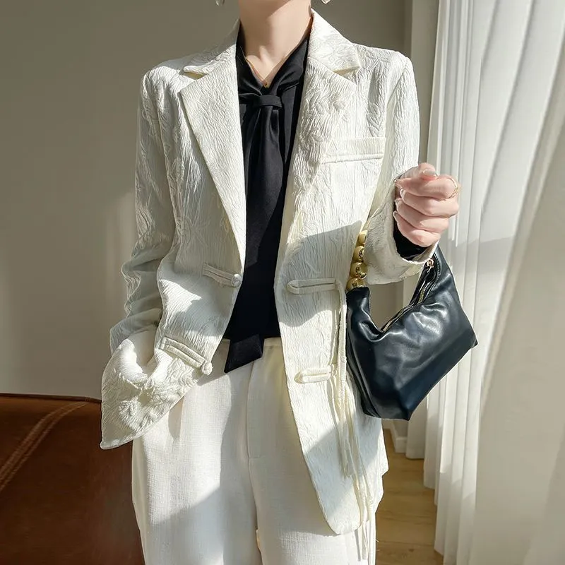 Women Formal Wear Office - Giacca blazer bianca testurizzata da donna