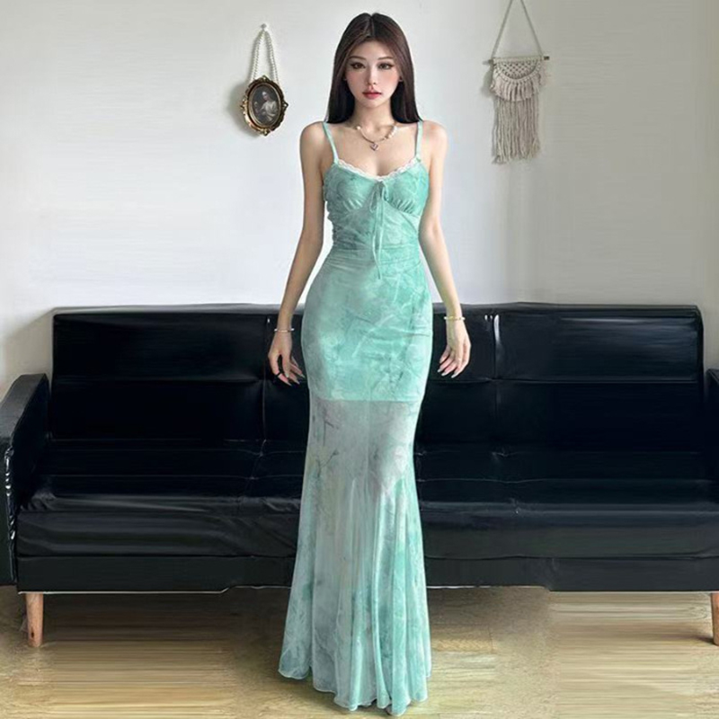 Women'S Green Formal Wear - Abito Lungo Estivo da Spiaggia per