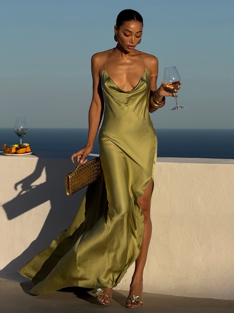 Abito lungo da donna in raso v - Women'S Green Formal Wear recensione e prezzo